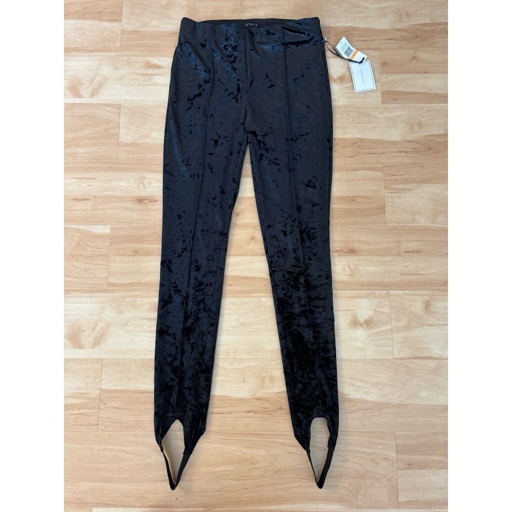 1.STATE Black Velvet Stirrup Leggings